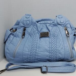 Light Blue Woven Vegan Leather Satchel Shoulder/ Cross Body Bag 12"X7"6"